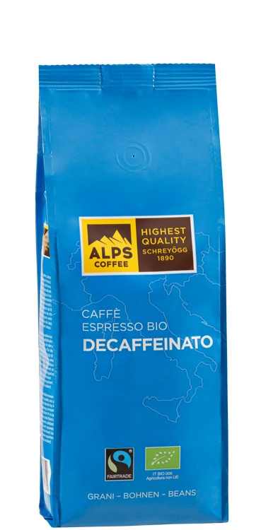 Alps Coffee Decaffeinato - Entkoffeinierter Bio Fairtrade Espresso 1 Alps Coffee Decaffeinato - Entkoffeinierter Bio Fairtrade Espresso